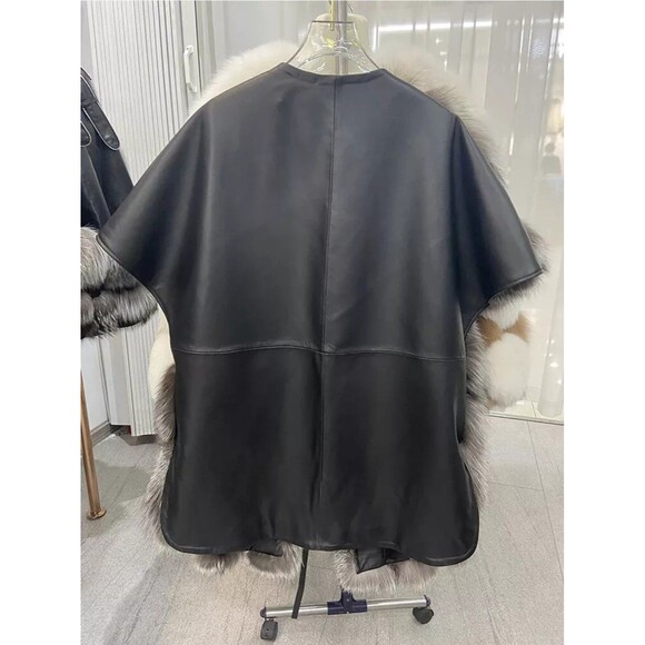 ChicSense Women OS Real Fox Fur Genuine Sheepskin Leather Loose Leisure Coat NWT - Picture 4 of 16